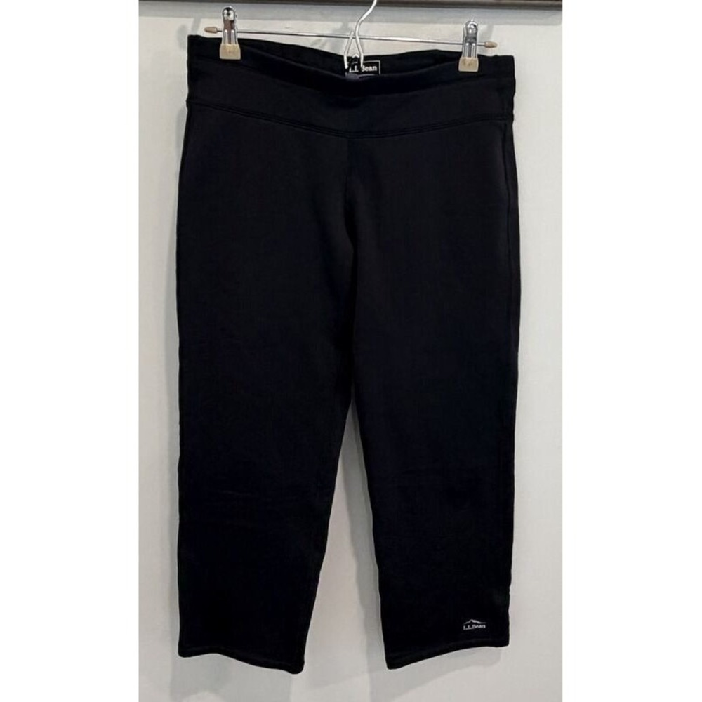 LL Bean Fleece Lined Thermal Black Pants Waist Pocket Reflector Pull On M Petite
